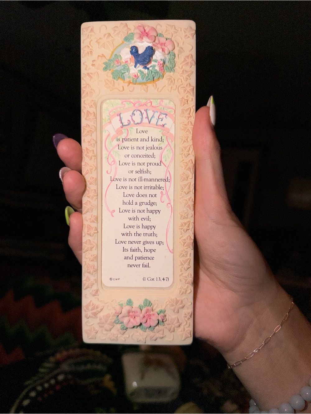 Decorative 'Love' Wall Plaque in Cream with Pink Accents